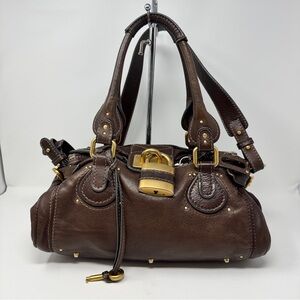 Chloe Vintage Paddington Dark Brown Leather Crossbody Bag with Gold lock and key